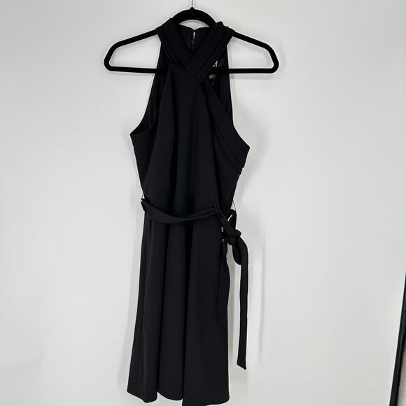 DKNY Black Twist Neck Sleeveless Tie Belt New Womens Mini Dress Sz 8 - Picture 2 of 11